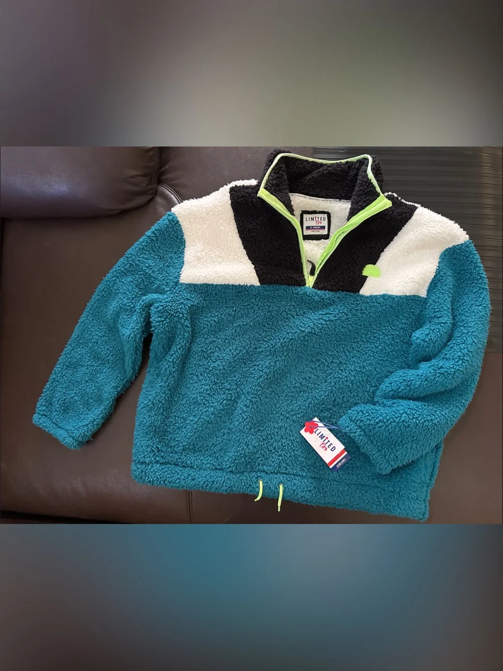 Limited Too Teal, Black, Cream & Neon Green Sherpa Pullover
